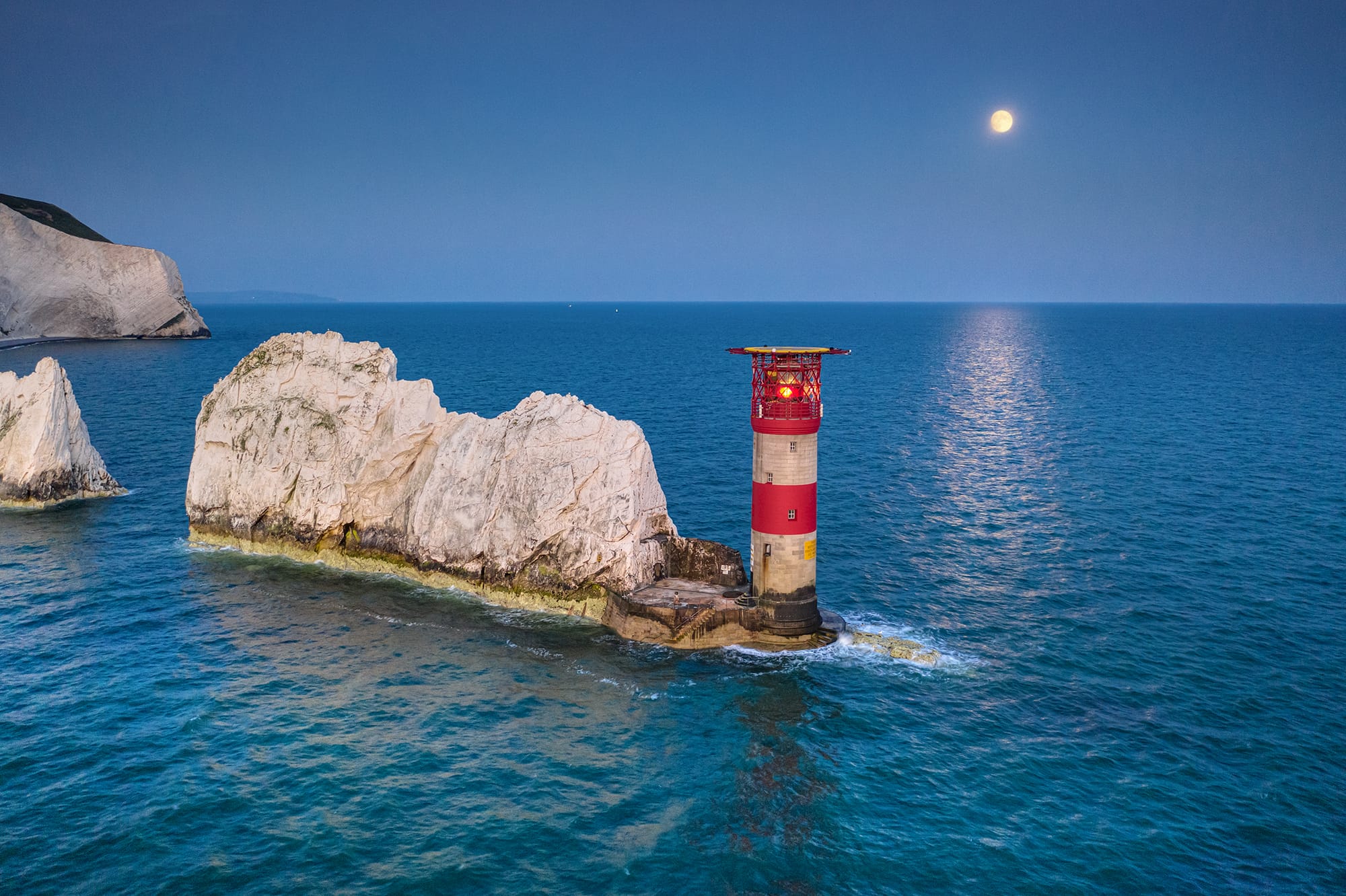 Moonrise over the needles, isle of wight